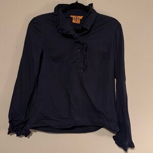 GUC Tory Burch Dark Blue Denim Ruffle Blouse